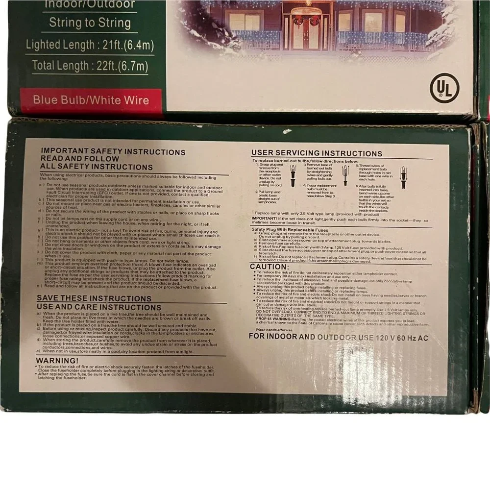 New Open Box Holiday Place 4 Boxes 300 Blue Icicle Lights 21 Feet Indoor Outdoor